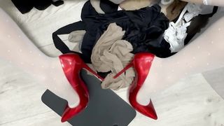 Sissy fuckslut jizz in layers of stockings