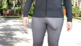 Monster pipe t-girl public in cock-squeezing trousers