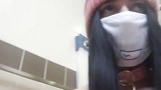 Femboy in Nice Pinkish Undergarments Flashing off Bootie and Erection