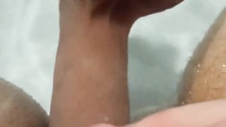 Naughty trans man FTM penetrates moist twat with realistic faux-cock underwater in the bathtub