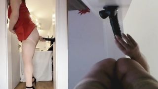 Encaged Sissy attempt get gusto by assfuck faux-cock have fun