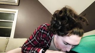 Transgender princess gives filthy gargle head and gets leaned over rear end for condom-free anal invasion internal ejaculation