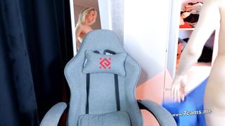 Blonde Femboy Jerks Off Her Cock And Stripteasing