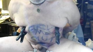 tony performing his pervert faggot self torture exhibition for dominant voyeurs