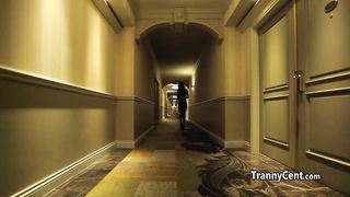 Man jerks while t-girl jizzing