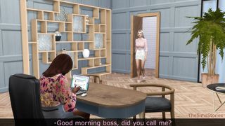 Sizzling girly-girl belt cock hump at work on manager's desk