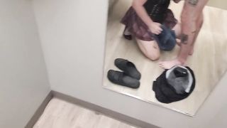 She-male gets quicky internal ejaculation in public dressing bedroom POINT OF VIEW