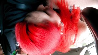 She-creature gives road head and guzzles spunk before stuffing culo ass-plug