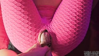 Torn Stretch pants Snatch Adorning by Huge Tgirl Pecker