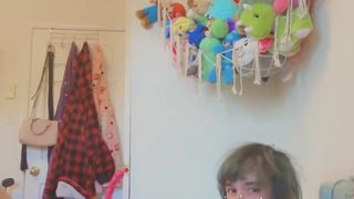 Ultra-cute diapered tgirl accidentally rips raw pull-up and then thrusts it in her face