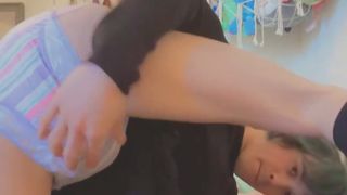 Ultra-cute diapered tgirl accidentally rips raw pull-up and then thrusts it in her face
