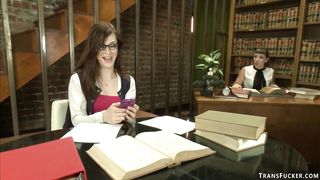 Domme deepthroats and bangs TRANSSEXUAL in library