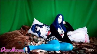 MAXIMUM ULTRA-CUTE - Femboy in blue tights have fun with dakimakura and fondling himself