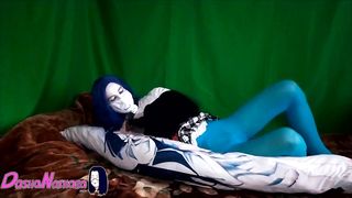 MAXIMUM ULTRA-CUTE - Femboy in blue tights have fun with dakimakura and fondling himself