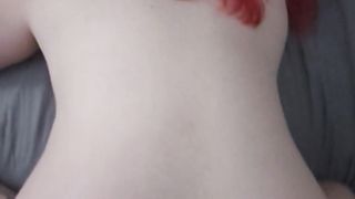 Ginger-haired trans lady deepthroats knob and takes buttfuck internal ejaculation