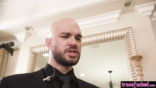 Bodyguard fucked two horny shemales