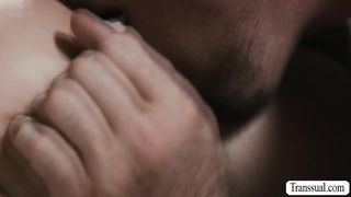 Lovely shemale gives horny friend extra hand