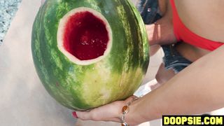 Two busty trannies BBQ party threesome