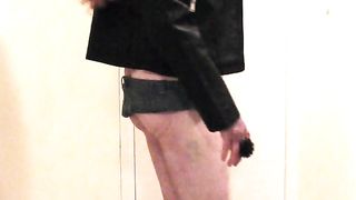 Red haired slut in biker jacket