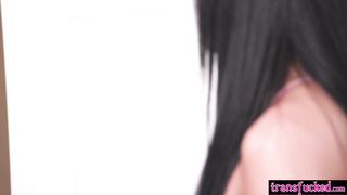 Lucky guy fucked two horny shemales