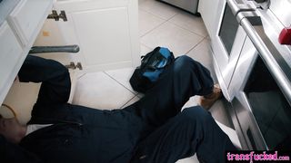 Hot shemale getting plumbers attention