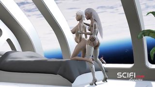 Torrid dickgirl hookup cyborg plows a youthful dame in space station