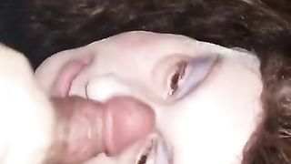 Fledgling CD receives monster facial cumshot from massive meatpipe