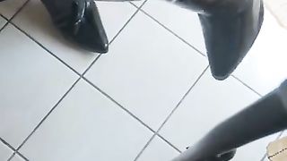 German Nubile Crossdresser in Leather Clothes wear fresh Shoes