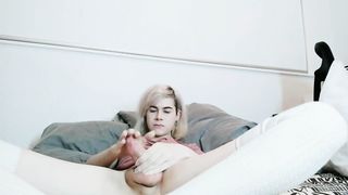 Implying Donut wanks off giant beefstick on couch