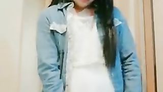 First-Timer Teenager Japanese She-Male Blows A Load In Glass