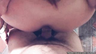 Sandy-Haired ladyboy Triami inhales weenie and gets pounded