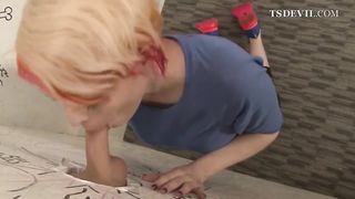 Teenie emo she-creature gives gloryhole oral job