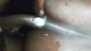 Thick rump black she-creature creams on big black cock