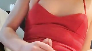 Teenage crossdresser gobbles own jizm