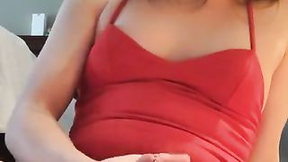 Teenage crossdresser gobbles own jizm