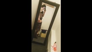 Crossdresser plays with fucktoys on douche alone
