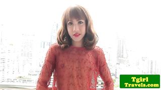 Solo tgirl draining off and fingerblasting her arse