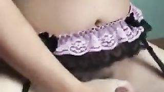 Crossdressing Crimson Jism While Railing