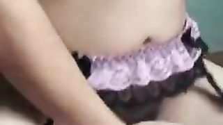 Crossdressing Crimson Jism While Railing