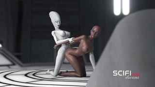 Sci-fi Woman Alien Ravages a Ebony Female in the Space Station