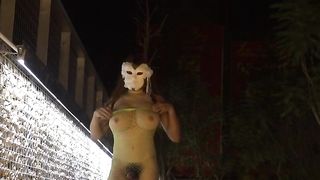 chinese big tits ladyboy walking in the park.