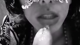 Travesti with banana rock hard fellate