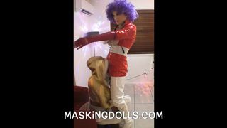 Trendy Afro Phat Boobed Transgender Princess in Leather Mittens Humps Masked Meatpipe Crazy