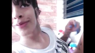 Crazy transgirl gets a self facial cumshot - TScamdolls.com