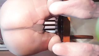 Sissy butt-hole with blinking pucker dangling scrotum