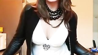 She-Creature in a cock-squeezing jeans Miniskirt