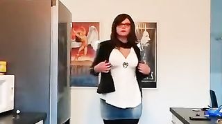 She-Creature in a cock-squeezing jeans Miniskirt