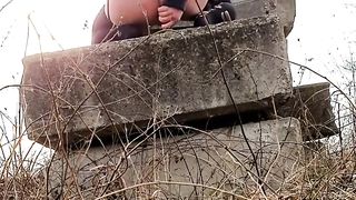 Crossdresser outdoor attempt baseball bat buttfuck