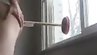 Boy tears up mounted behemoth on glass window