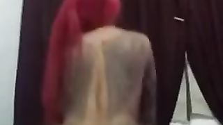 T-Girl with giant butt railing jizz-shotgun